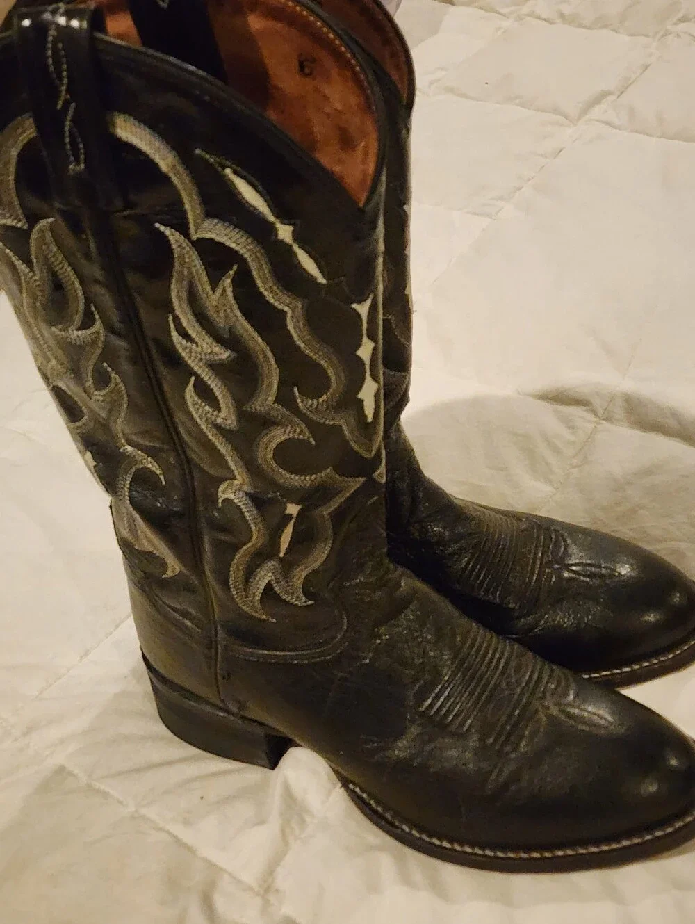 Mens Black Tony Lama Exotic Smooth Ostrich Tall Western Boots 7½D